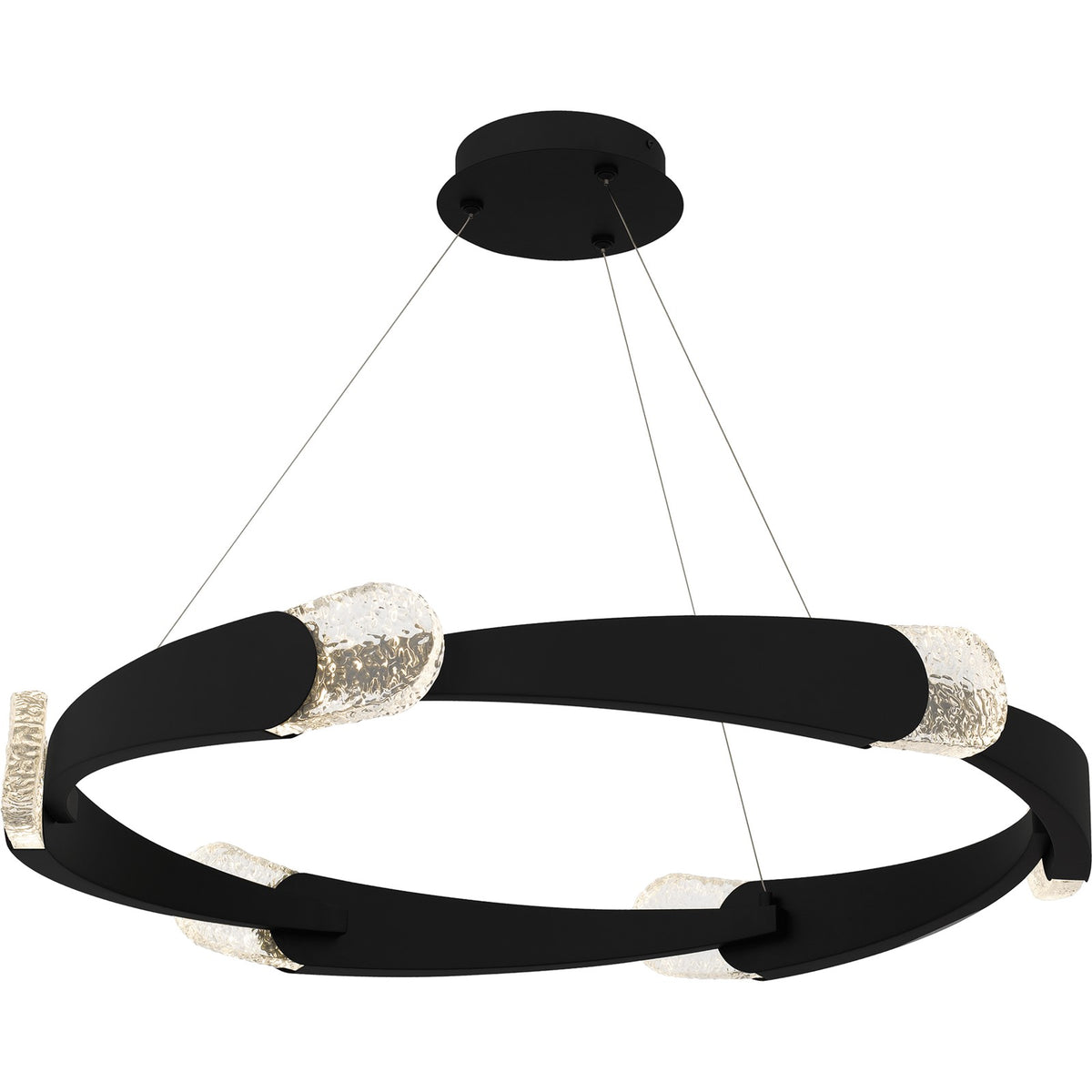 Quoizel Saffron 34in Pendant | Modern Matte Black and Clear Textured Glass | Kitchen Island & Dining Room | 34 x 34 x 4 in | Model PCSAF2834MBK
