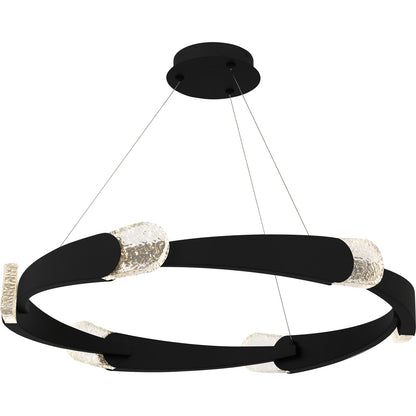 Quoizel Saffron 34in Pendant | Modern Matte Black and Clear Textured Glass | Kitchen Island & Dining Room | 34 x 34 x 4 in | Model PCSAF2834MBK