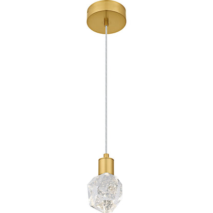 Quoizel Skye 5in 1-Light Mini Pendant | Modern Brushed Gold and Clear Bubble Crystal Glass | Kitchen Island & Bar | 5 x 5 x 7 in | Model PCSKY1505BRG