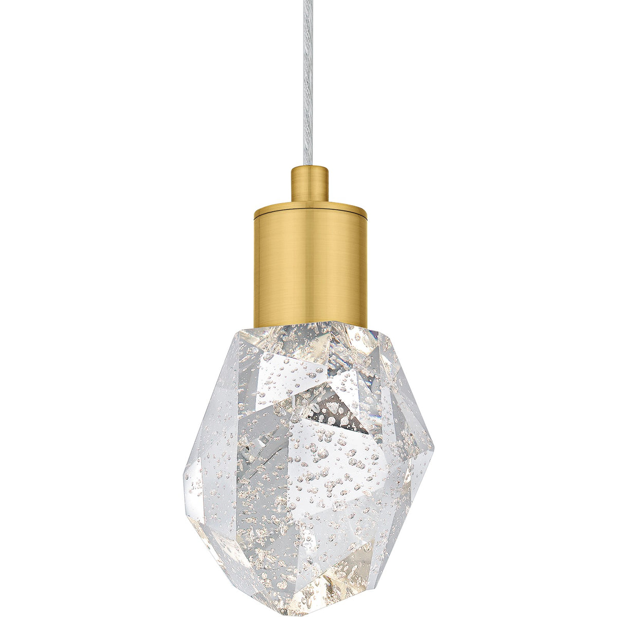 Quoizel Skye 5in 1-Light Mini Pendant | Modern Brushed Gold and Clear Bubble Crystal Glass | Kitchen Island & Bar | 5 x 5 x 7 in | Model PCSKY1505BRG