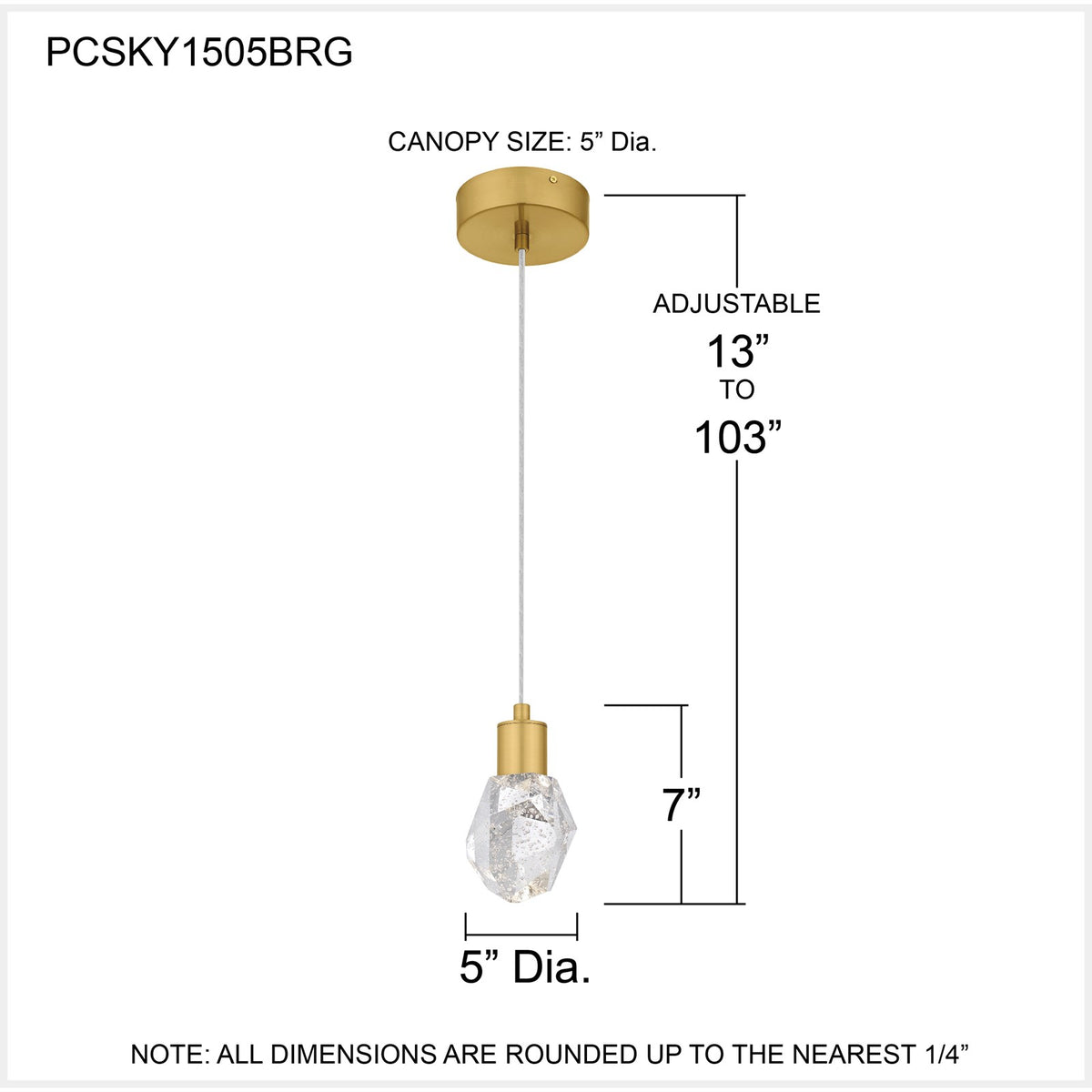 Quoizel Skye 5in 1-Light Mini Pendant | Modern Brushed Gold and Clear Bubble Crystal Glass | Kitchen Island & Bar | 5 x 5 x 7 in | Model PCSKY1505BRG