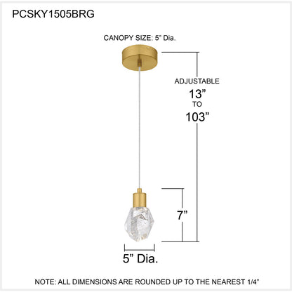Quoizel Skye 5in 1-Light Mini Pendant | Modern Brushed Gold and Clear Bubble Crystal Glass | Kitchen Island & Bar | 5 x 5 x 7 in | Model PCSKY1505BRG