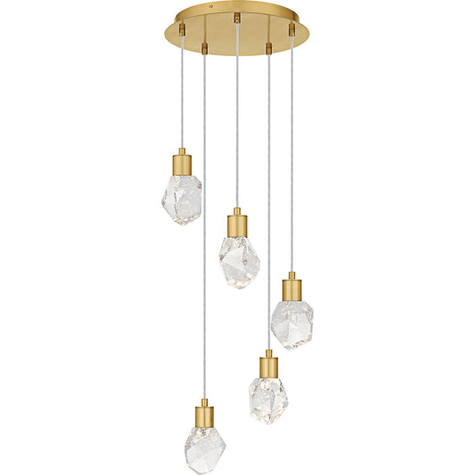 Quoizel Skye 14in 1-Light Pendant | Modern Brushed Gold and Clear Bubble Crystal Glass | Kitchen Island & Dining Room | Model PCSKY1812BRG