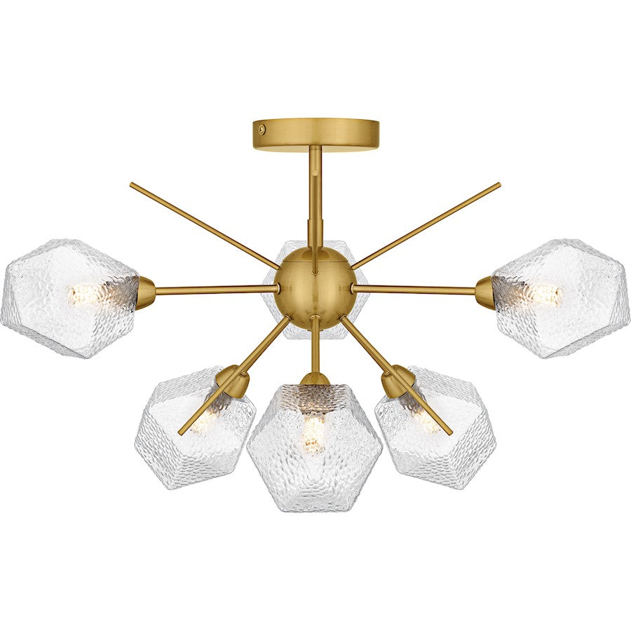 Quoizel Salvador 24in 6-Light Semi-Flush Mount | Modern Brushed Gold and Clear Textured Glass | Dining Room & Entryway | Model PCSVD1724BRG
