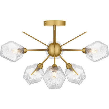 Quoizel Salvador 24in 6-Light Semi-Flush Mount | Modern Brushed Gold and Clear Textured Glass | Dining Room & Entryway | Model PCSVD1724BRG