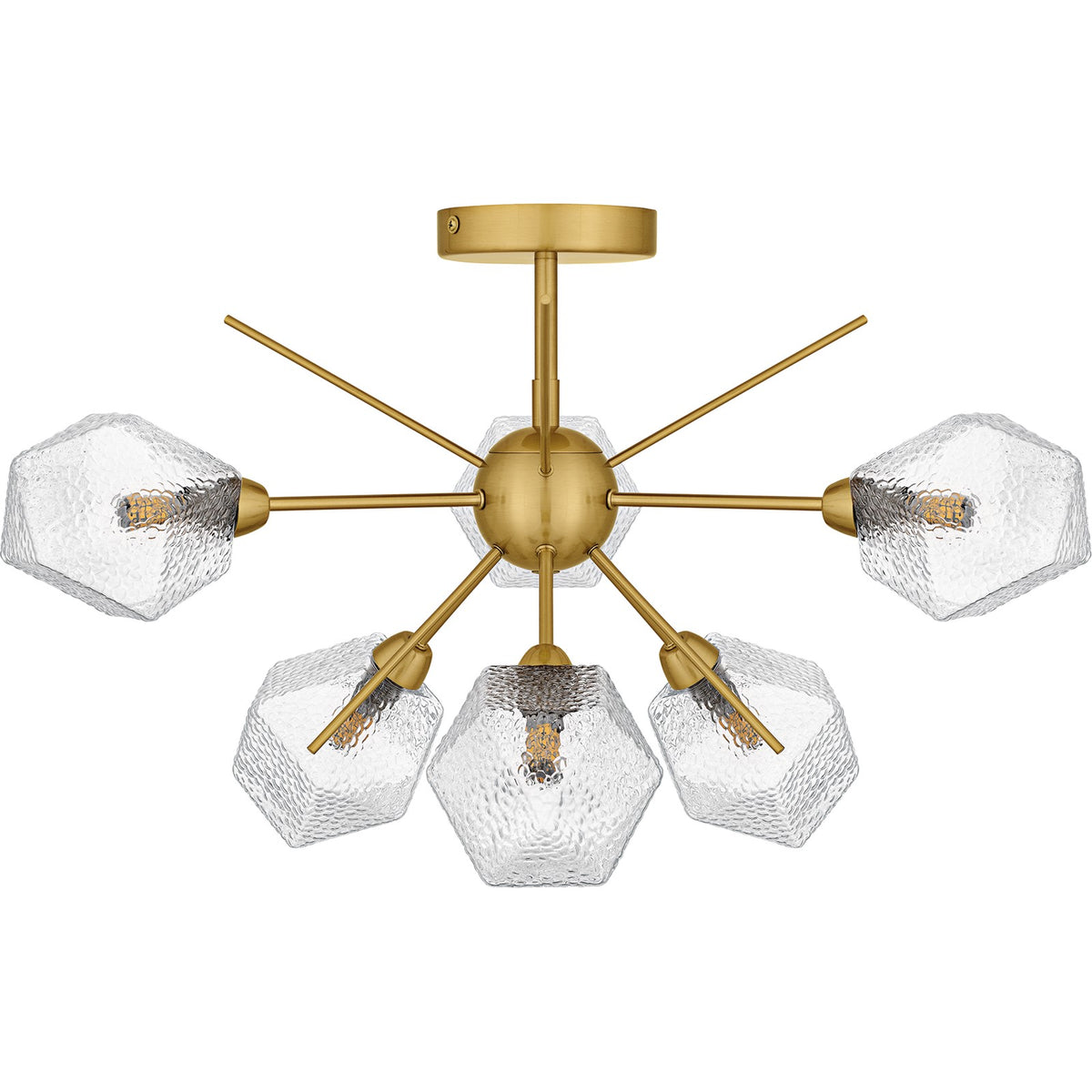 Quoizel Salvador 24in 6-Light Semi-Flush Mount | Modern Brushed Gold and Clear Textured Glass | Dining Room & Entryway | Model PCSVD1724BRG