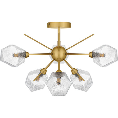 Quoizel Salvador 24in 6-Light Semi-Flush Mount | Modern Brushed Gold and Clear Textured Glass | Dining Room & Entryway | Model PCSVD1724BRG