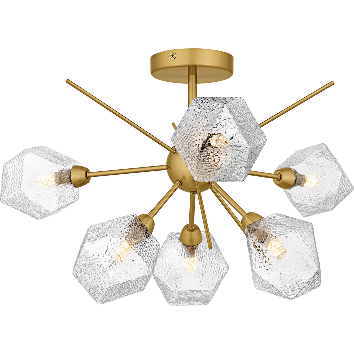 Quoizel Salvador 24in 6-Light Semi-Flush Mount | Modern Brushed Gold and Clear Textured Glass | Dining Room & Entryway | Model PCSVD1724BRG