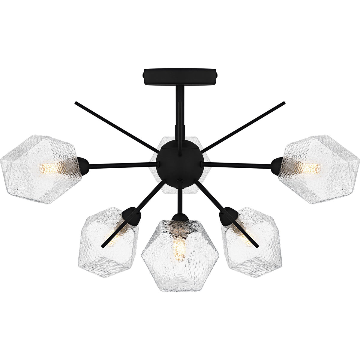Quoizel Salvador 24in 6-Light Semi-Flush Mount | Modern Earth Black and Clear Textured Glass | Dining Room & Entryway | Model PCSVD1724EK