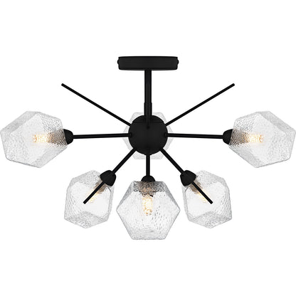 Quoizel Salvador 24in 6-Light Semi-Flush Mount | Modern Earth Black and Clear Textured Glass | Dining Room & Entryway | Model PCSVD1724EK
