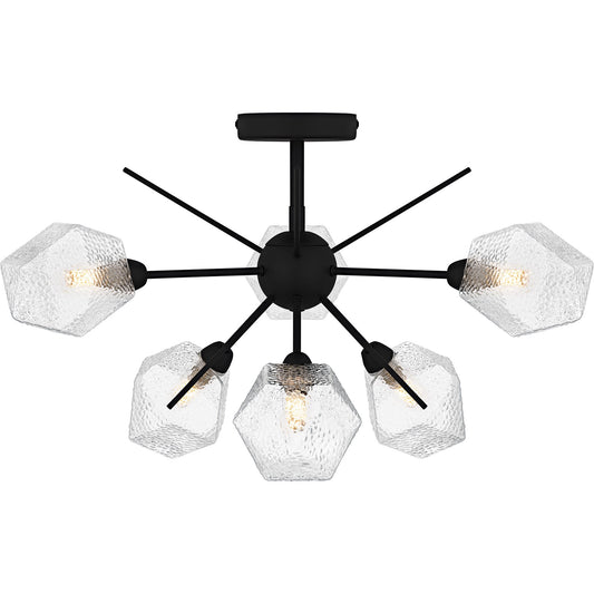 Quoizel Salvador 24in 6-Light Semi-Flush Mount | Modern Earth Black and Clear Textured Glass | Dining Room & Entryway | Model PCSVD1724EK