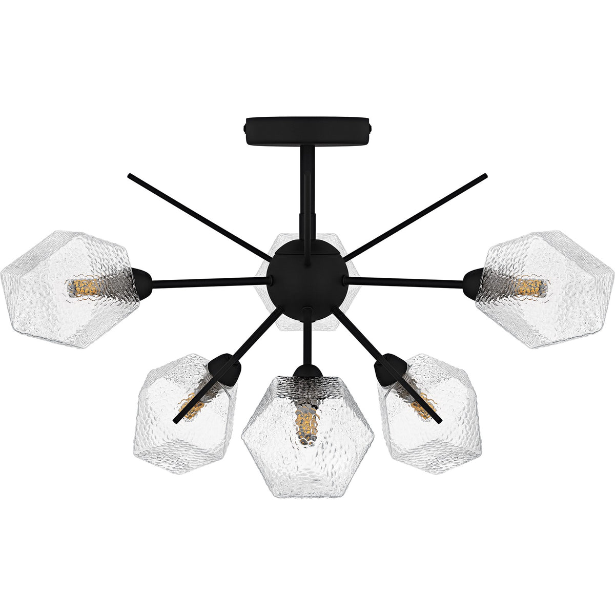 Quoizel Salvador 24in 6-Light Semi-Flush Mount | Modern Earth Black and Clear Textured Glass | Dining Room & Entryway | Model PCSVD1724EK