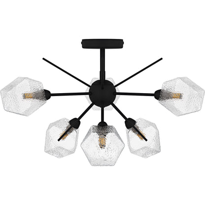 Quoizel Salvador 24in 6-Light Semi-Flush Mount | Modern Earth Black and Clear Textured Glass | Dining Room & Entryway | Model PCSVD1724EK