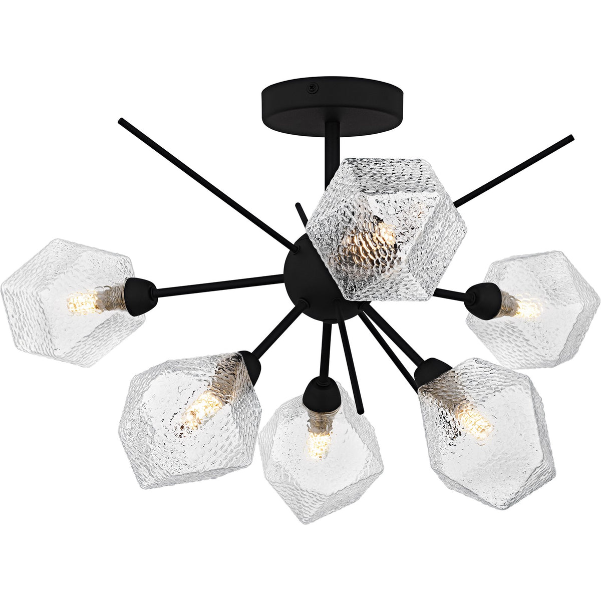 Quoizel Salvador 24in 6-Light Semi-Flush Mount | Modern Earth Black and Clear Textured Glass | Dining Room & Entryway | Model PCSVD1724EK