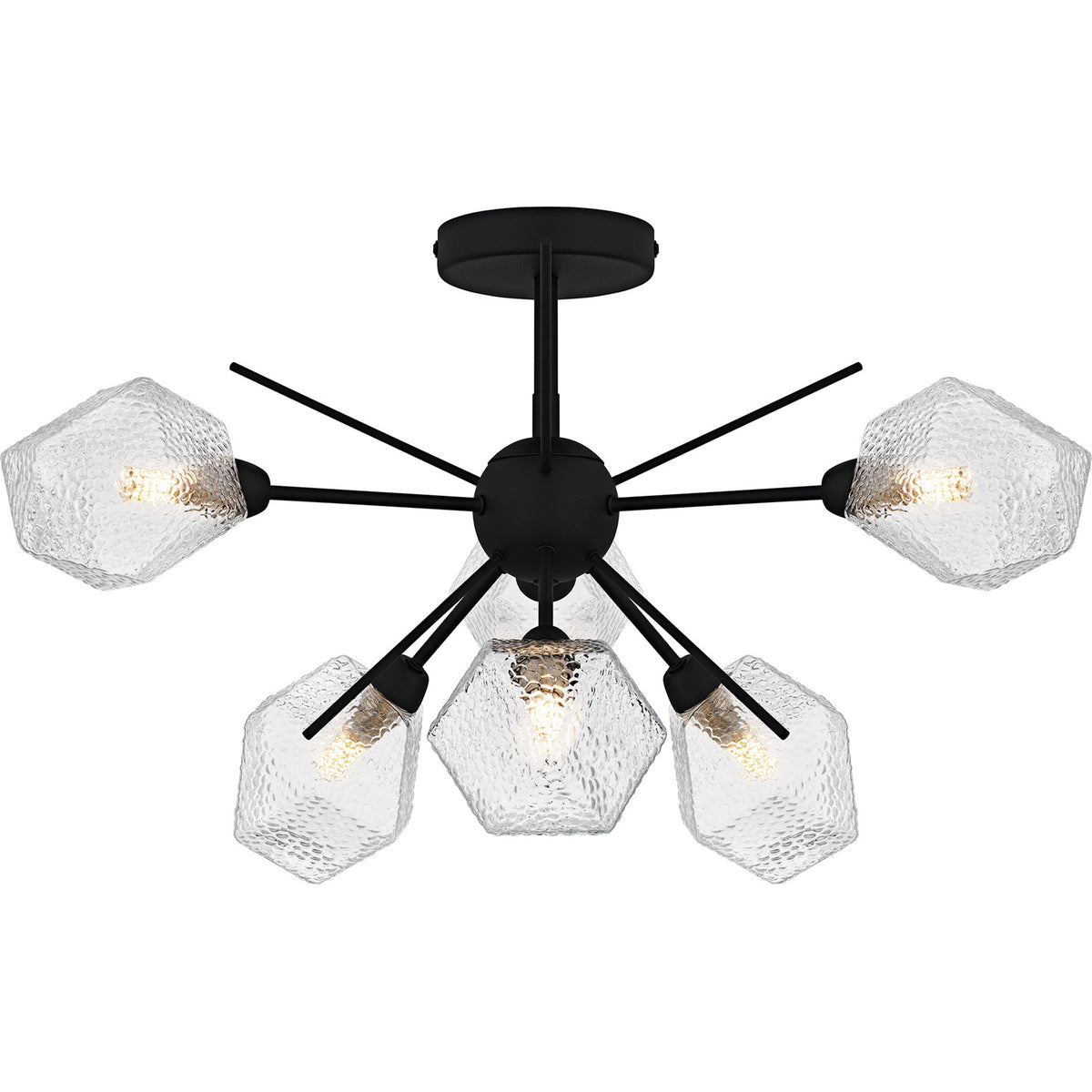 Quoizel Salvador 24in 6-Light Semi-Flush Mount | Modern Earth Black and Clear Textured Glass | Dining Room & Entryway | Model PCSVD1724EK