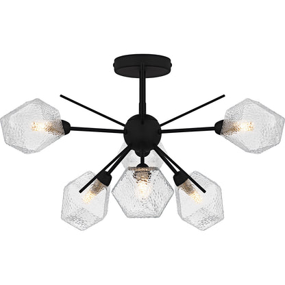 Quoizel Salvador 24in 6-Light Semi-Flush Mount | Modern Earth Black and Clear Textured Glass | Dining Room & Entryway | Model PCSVD1724EK