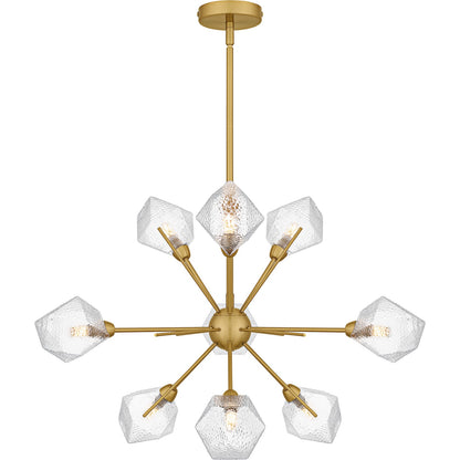 Quoizel Salvador 30in 9-Light Chandelier | Modern Brushed Gold and Clear Textured Glass | Dining Room & Living Room | Model PCSVD5034BRG
