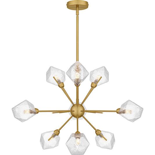 Quoizel Salvador 30in 9-Light Chandelier | Modern Brushed Gold and Clear Textured Glass | Dining Room & Living Room | Model PCSVD5034BRG