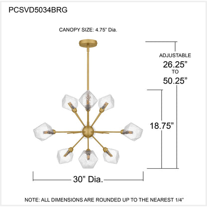 Quoizel Salvador 30in 9-Light Chandelier | Modern Brushed Gold and Clear Textured Glass | Dining Room & Living Room | Model PCSVD5034BRG