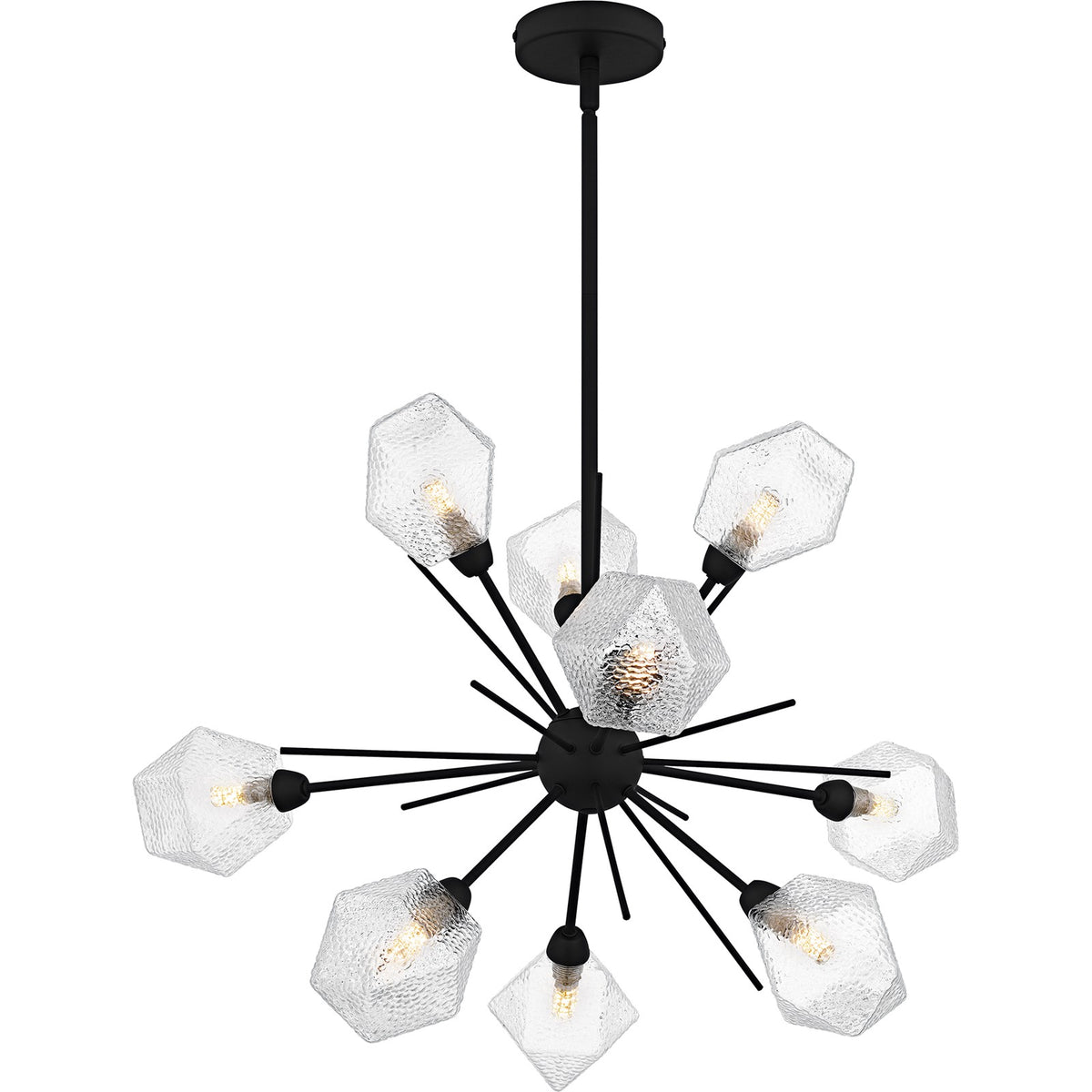 Quoizel Salvador 30in 9-Light Chandelier | Modern Earth Black and Clear Textured Glass | Dining Room & Foyer | 30 x 30 x 18.75 in | Model PCSVD5034EK