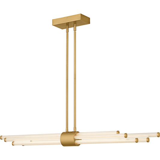 Quoizel Talbott 46in LED Island Chandelier | Modern Brushed Gold and Clear Ribbed Acrylic | Kitchen Island & Dining Room | Model PCTAL146BRG
