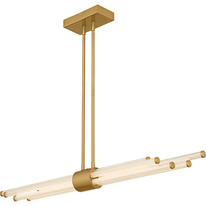 Quoizel Talbott 46in LED Island Chandelier | Modern Brushed Gold and Clear Ribbed Acrylic | Kitchen Island & Dining Room | Model PCTAL146BRG