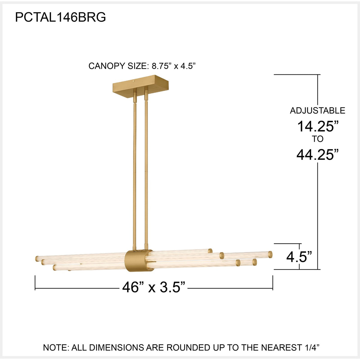 Quoizel Talbott 46in LED Island Chandelier | Modern Brushed Gold and Clear Ribbed Acrylic | Kitchen Island & Dining Room | Model PCTAL146BRG