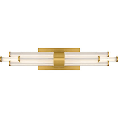 Quoizel Talbott 24in LED Bath Light | Modern Brushed Gold and Clear Ribbed Acrylic | Bathroom Vanity & Powder Room | Model PCTAL8624BRG