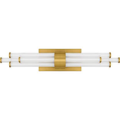 Quoizel Talbott 24in LED Bath Light | Modern Brushed Gold and Clear Ribbed Acrylic | Bathroom Vanity & Powder Room | Model PCTAL8624BRG