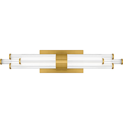 Quoizel Talbott 24in LED Bath Light | Modern Brushed Gold and Clear Ribbed Acrylic | Bathroom Vanity & Powder Room | Model PCTAL8624BRG