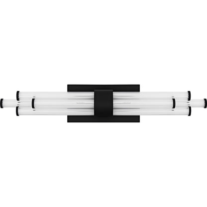 Quoizel Talbott 24in LED Bath Light | Modern Matte Black and Clear Ribbed Acrylic | Bathroom Vanity | 24 x 3.75 x 4.5 in, 18W | Model PCTAL8624MBK