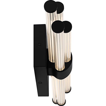 Quoizel Talbott 24in LED Bath Light | Modern Matte Black and Clear Ribbed Acrylic | Bathroom Vanity | 24 x 3.75 x 4.5 in, 18W | Model PCTAL8624MBK