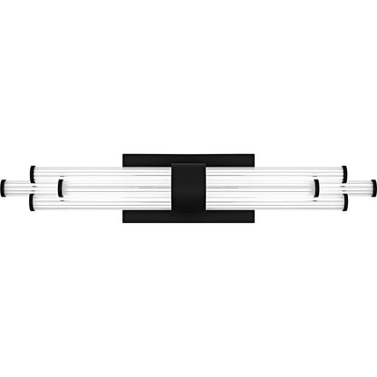 Quoizel Talbott 24in LED Bath Light | Modern Matte Black and Clear Ribbed Acrylic | Bathroom Vanity | 24 x 3.75 x 4.5 in, 18W | Model PCTAL8624MBK