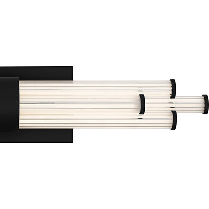 Quoizel Talbott 24in LED Bath Light | Modern Matte Black and Clear Ribbed Acrylic | Bathroom Vanity | 24 x 3.75 x 4.5 in, 18W | Model PCTAL8624MBK