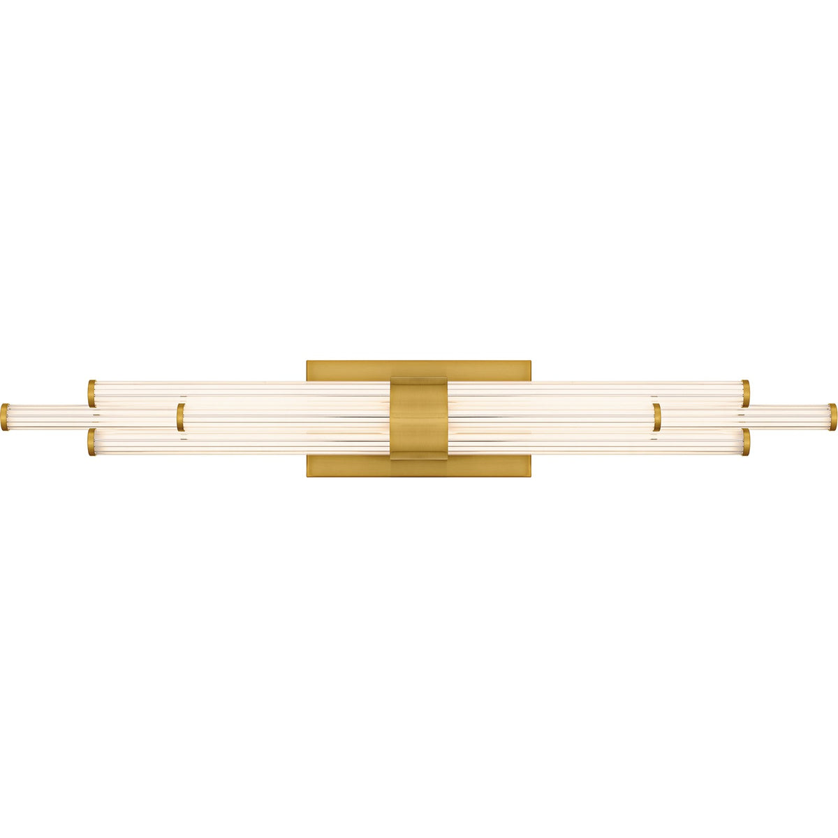 Quoizel Talbott 32in LED Bath Light | Modern Brushed Gold and Clear Ribbed Acrylic | Bathroom Vanity | 32 x 3.75 x 4.5 in, 20W | Model PCTAL8632BRG