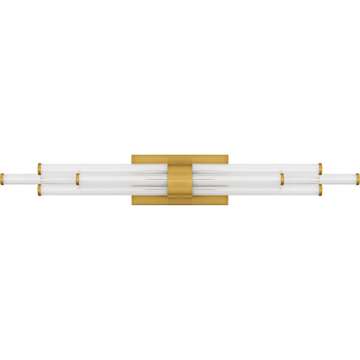 Quoizel Talbott 32in LED Bath Light | Modern Brushed Gold and Clear Ribbed Acrylic | Bathroom Vanity | 32 x 3.75 x 4.5 in, 20W | Model PCTAL8632BRG
