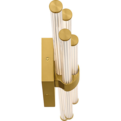 Quoizel Talbott 32in LED Bath Light | Modern Brushed Gold and Clear Ribbed Acrylic | Bathroom Vanity | 32 x 3.75 x 4.5 in, 20W | Model PCTAL8632BRG
