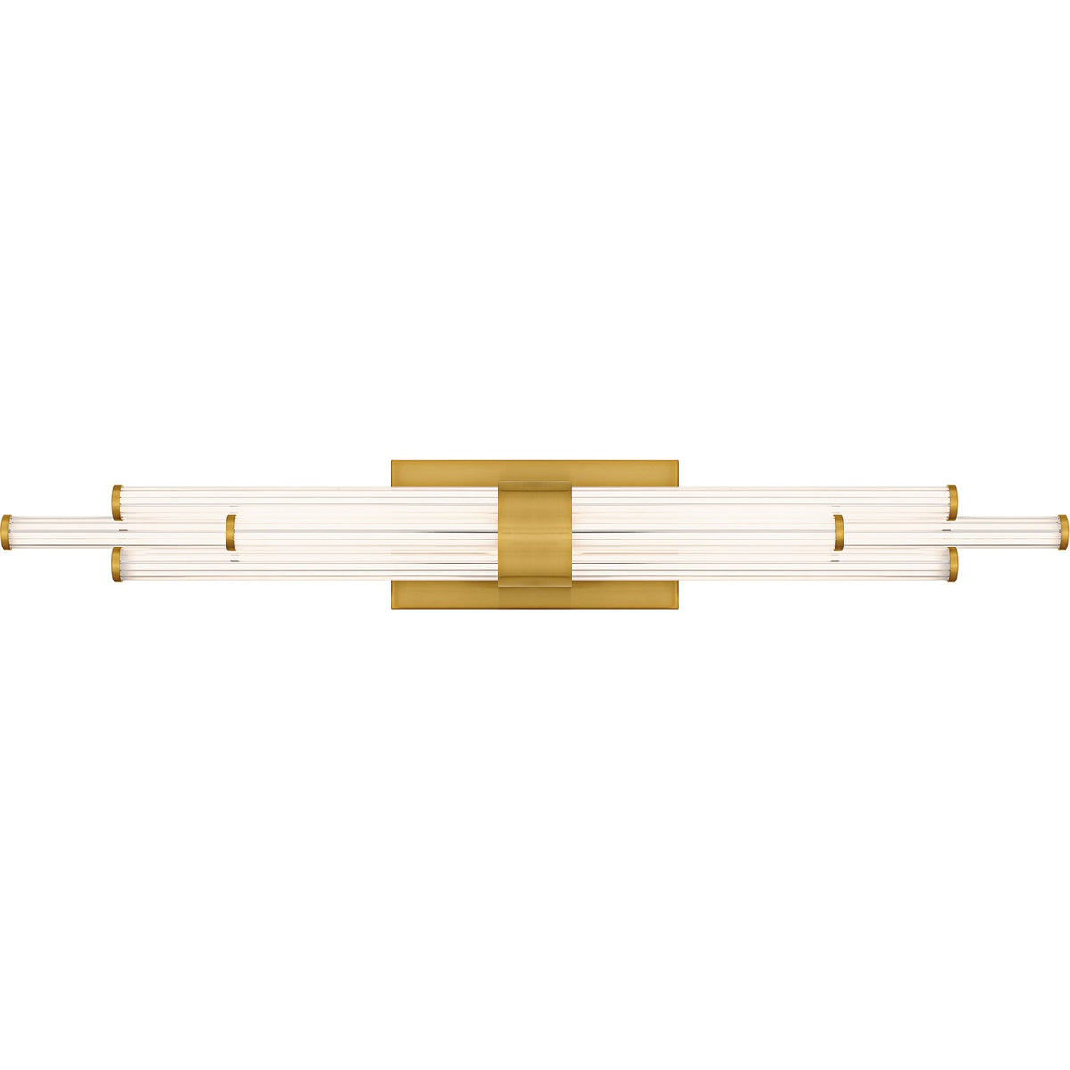 Quoizel Talbott 32in LED Bath Light | Modern Brushed Gold and Clear Ribbed Acrylic | Bathroom Vanity | 32 x 3.75 x 4.5 in, 20W | Model PCTAL8632BRG