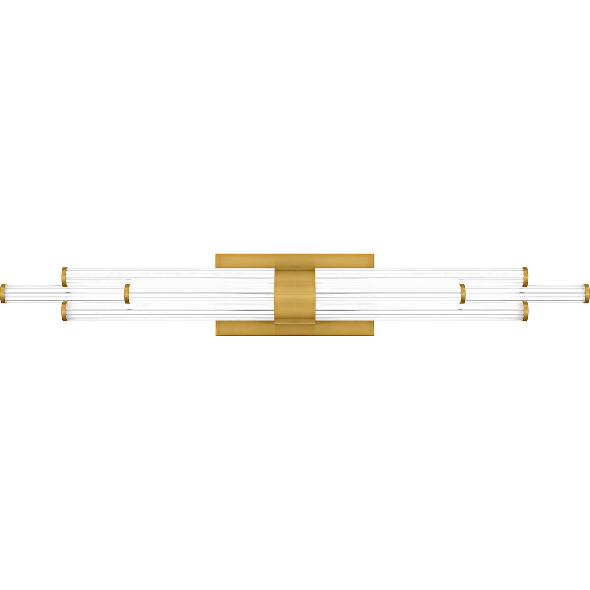 Quoizel Talbott 32in LED Bath Light | Modern Brushed Gold and Clear Ribbed Acrylic | Bathroom Vanity | 32 x 3.75 x 4.5 in, 20W | Model PCTAL8632BRG