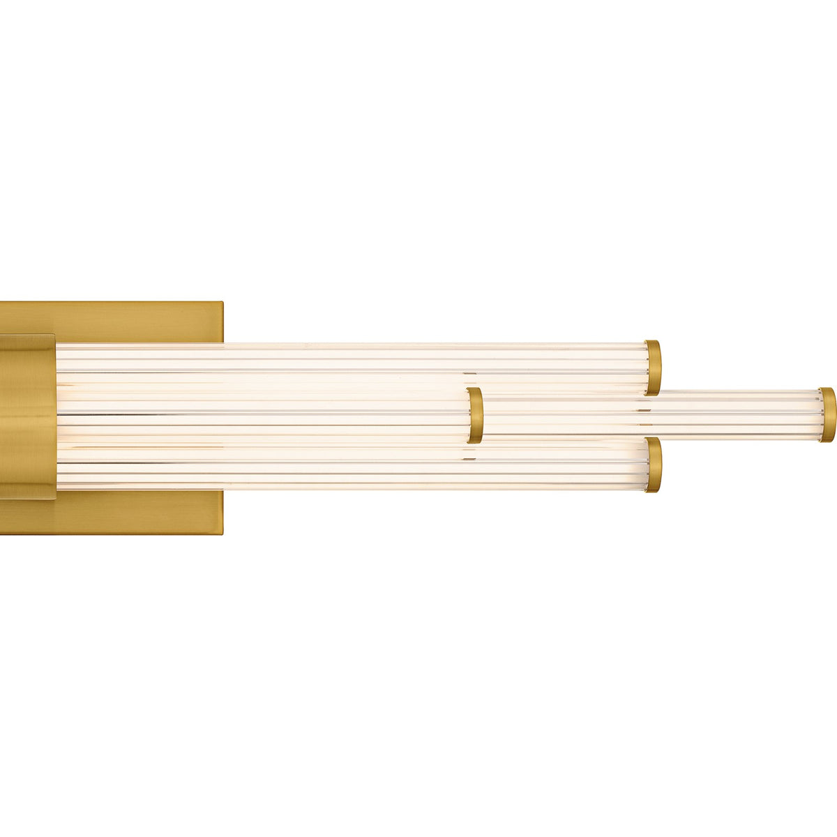 Quoizel Talbott 32in LED Bath Light | Modern Brushed Gold and Clear Ribbed Acrylic | Bathroom Vanity | 32 x 3.75 x 4.5 in, 20W | Model PCTAL8632BRG