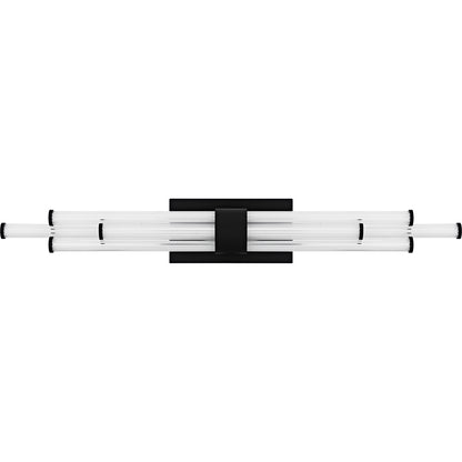 Quoizel Talbott 32in LED Bath Light | Modern Matte Black and Clear Ribbed Acrylic | Bathroom Vanity & Powder Room | Model PCTAL8632MBK