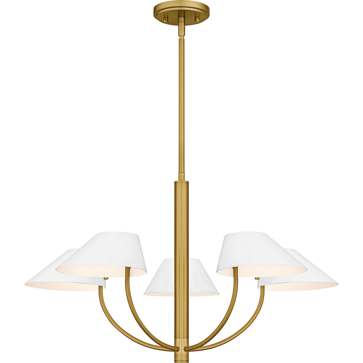 Quoizel Penley 28in 5-Light Chandelier | Transitional Brushed Gold and White Metal | Dining Room & Foyer | 28 x 28 x 16.25 in | Model PNY5028BRG