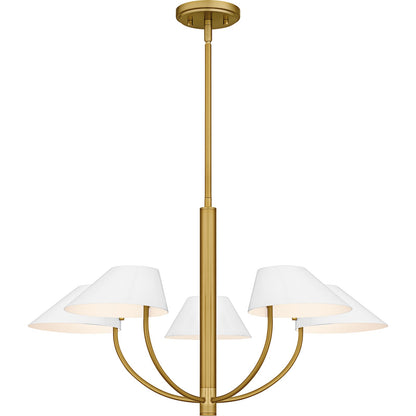 Quoizel Penley 28in 5-Light Chandelier | Transitional Brushed Gold and White Metal | Dining Room & Foyer | 28 x 28 x 16.25 in | Model PNY5028BRG