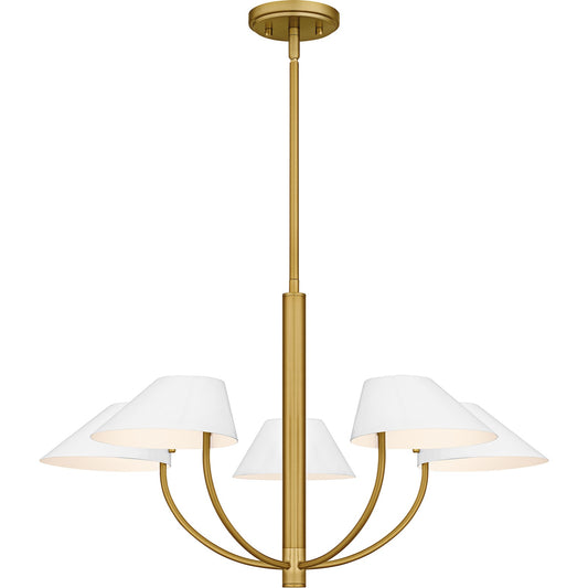 Quoizel Penley 28in 5-Light Chandelier | Transitional Brushed Gold and White Metal | Dining Room & Foyer | 28 x 28 x 16.25 in | Model PNY5028BRG