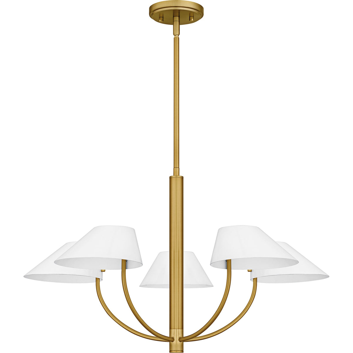 Quoizel Penley 28in 5-Light Chandelier | Transitional Brushed Gold and White Metal | Dining Room & Foyer | 28 x 28 x 16.25 in | Model PNY5028BRG