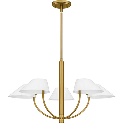 Quoizel Penley 28in 5-Light Chandelier | Transitional Brushed Gold and White Metal | Dining Room & Foyer | 28 x 28 x 16.25 in | Model PNY5028BRG