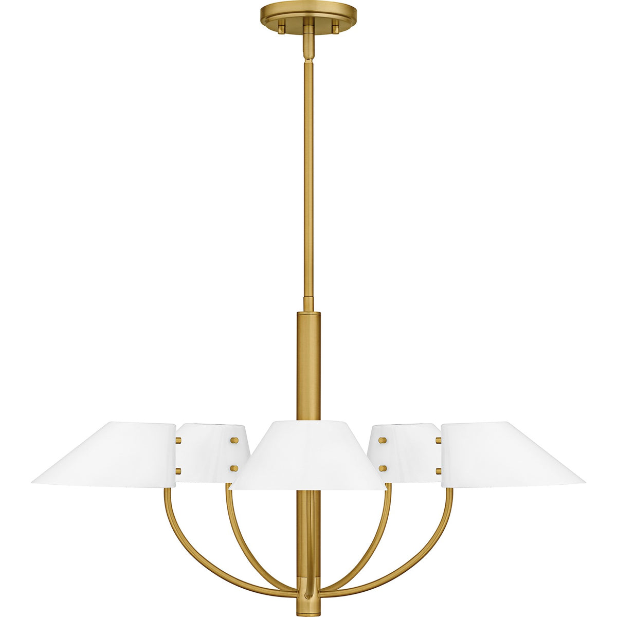 Quoizel Penley 28in 5-Light Chandelier | Transitional Brushed Gold and White Metal | Dining Room & Foyer | 28 x 28 x 16.25 in | Model PNY5028BRG