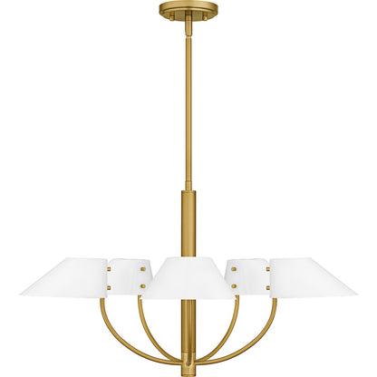 Quoizel Penley 28in 5-Light Chandelier | Transitional Brushed Gold and White Metal | Dining Room & Foyer | 28 x 28 x 16.25 in | Model PNY5028BRG