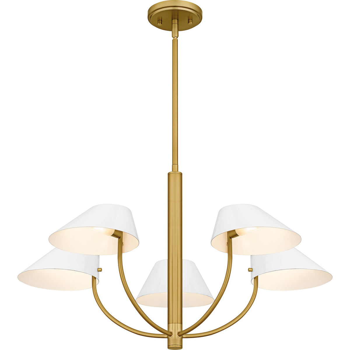 Quoizel Penley 28in 5-Light Chandelier | Transitional Brushed Gold and White Metal | Dining Room & Foyer | 28 x 28 x 16.25 in | Model PNY5028BRG