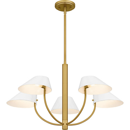 Quoizel Penley 28in 5-Light Chandelier | Transitional Brushed Gold and White Metal | Dining Room & Foyer | 28 x 28 x 16.25 in | Model PNY5028BRG